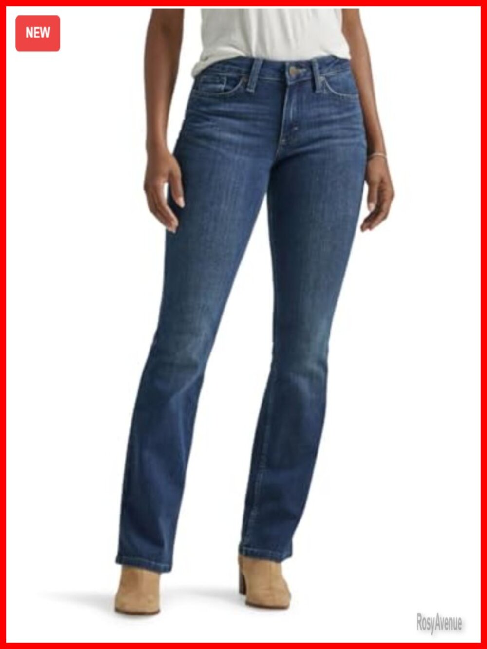 Mid Rise Bootcut Jeans Regular Fit Zipper Fly Casual Denim